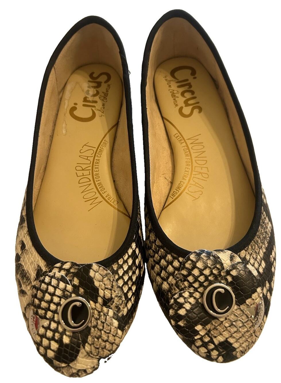 Circus by Sam Edelman Colleen Snake Print Ballet Flats Logo Flower Toe Size 6M
